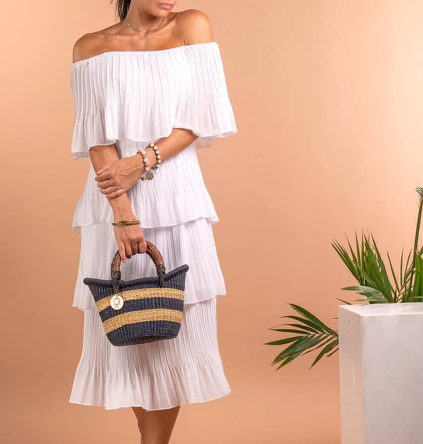 Petite Victoria Basket - Style No.3 Petite Multi Stripe in Handwoven Straw