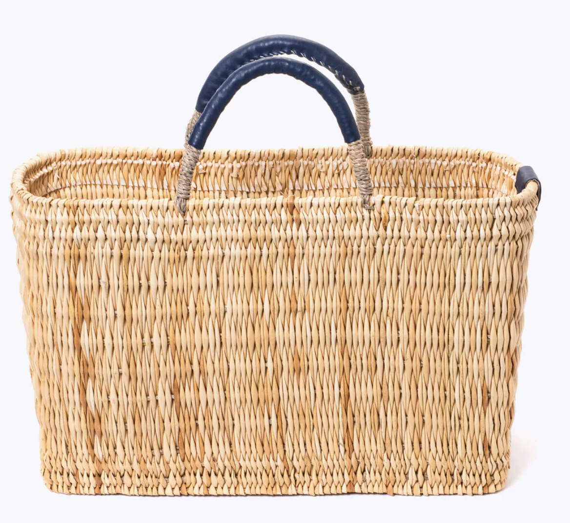 Basket Tote with Leather Handles - Medium