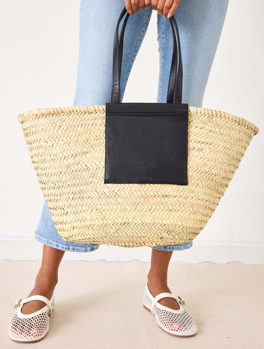 Market basket with leather trim & Pocket