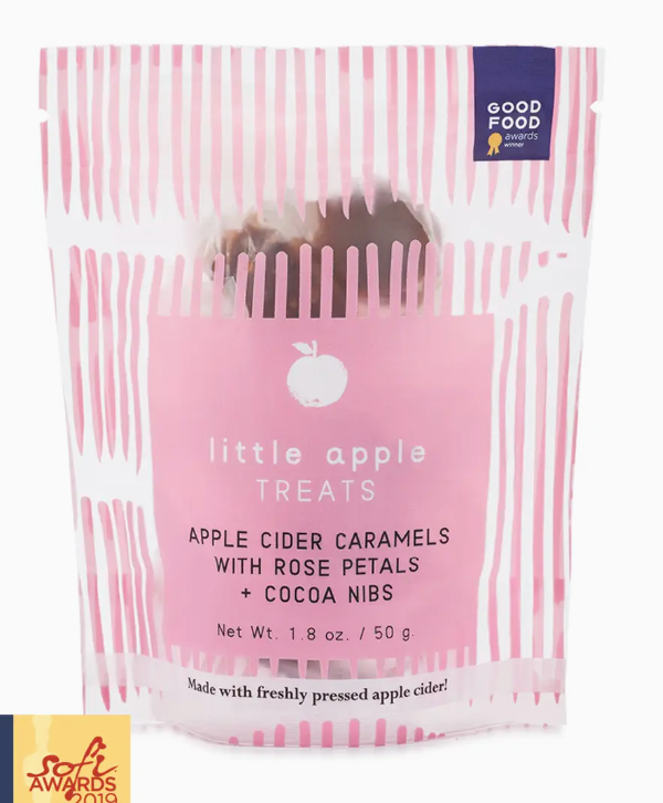 Apple Cider Caramels with Rose petals + Cocoa Nibs