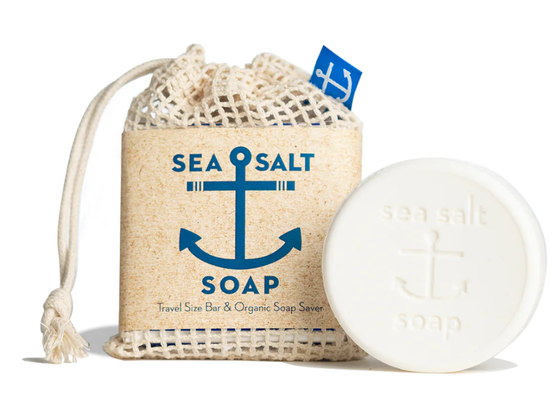 Sea Salt Travel Soap & Organic Cotton Saver Bag