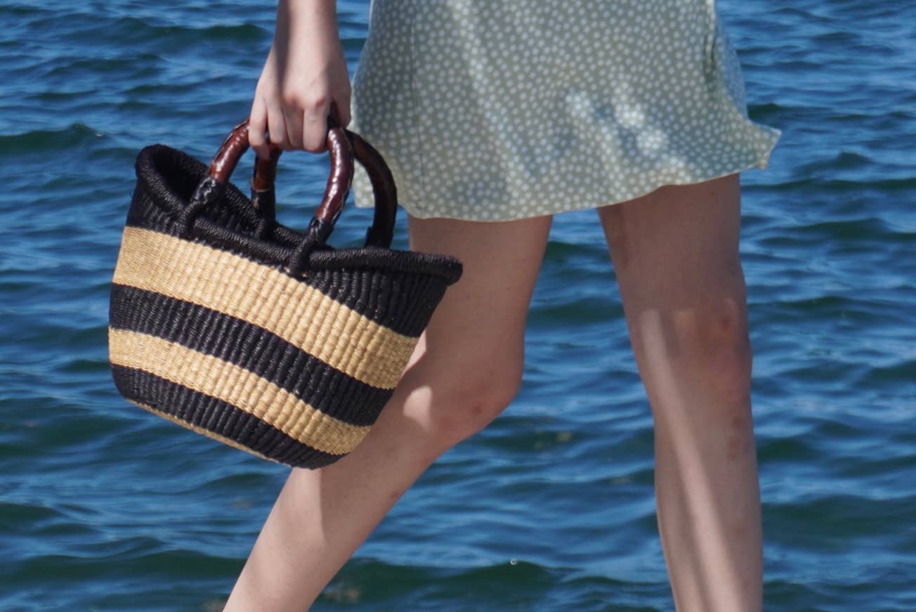 Victoria Basket - Style No.3 Petite Multi Stripe in Handwoven Straw