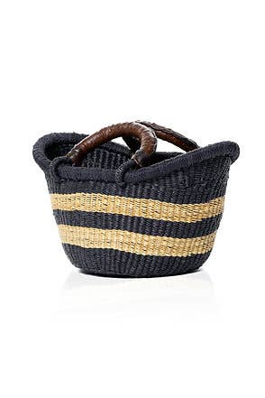 Victoria Basket - Style No.3 Petite Multi Stripe in Handwoven Straw